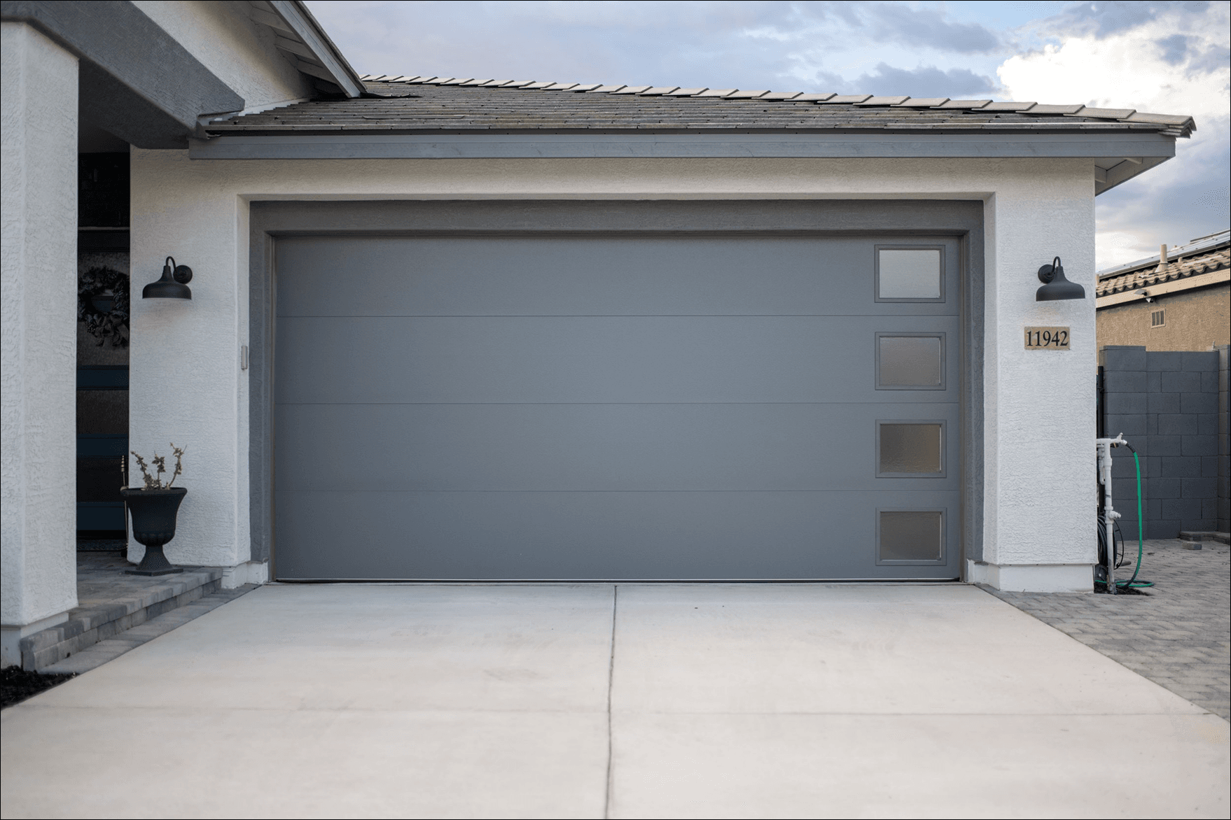 Gray garage door with modern design