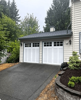 White modern garage door with windows on top